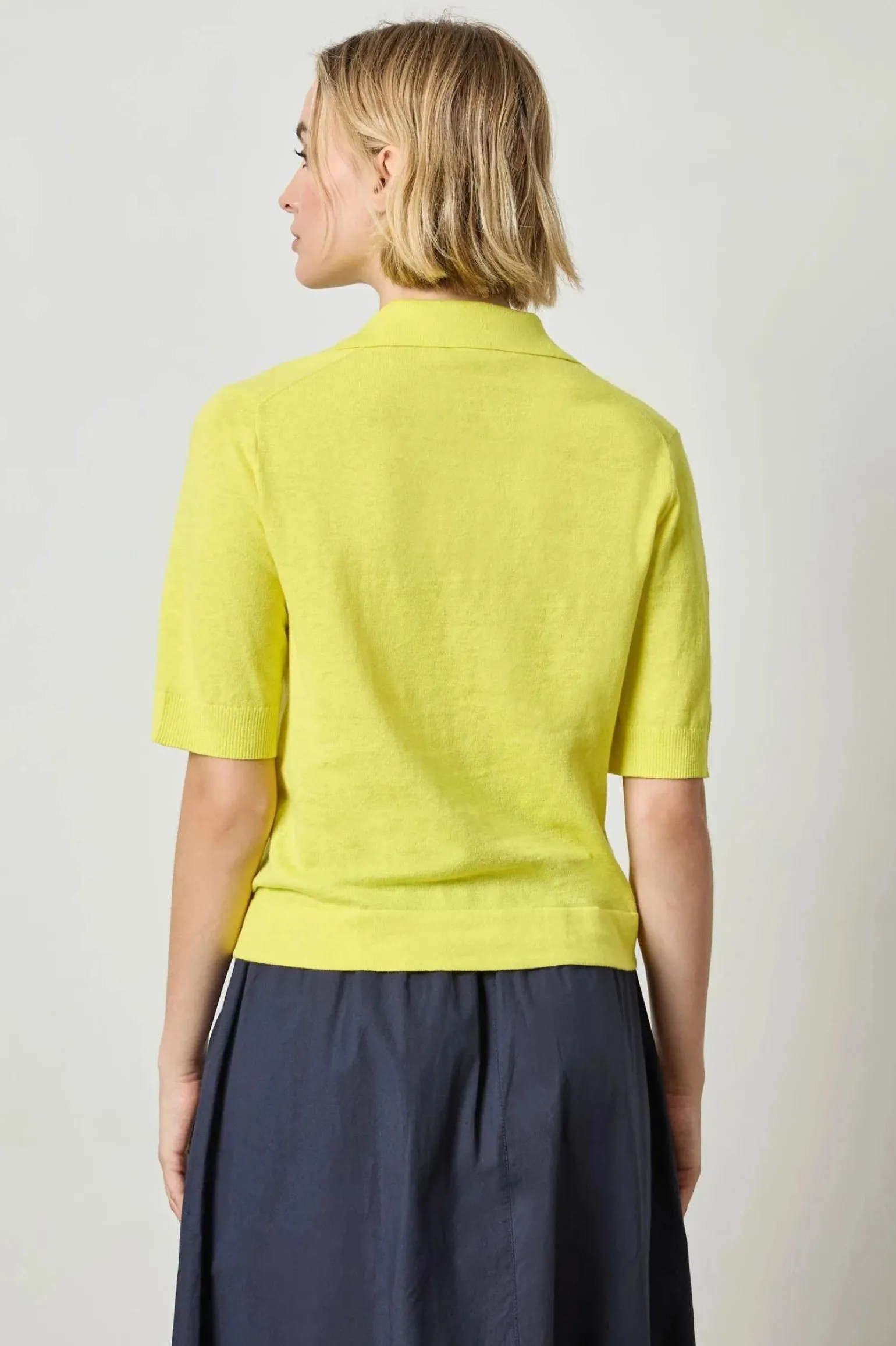 Elbow Sleeve Polo Sweater Lemon