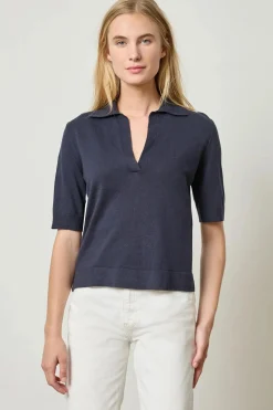 Elbow Sleeve Polo Sweater Navy
