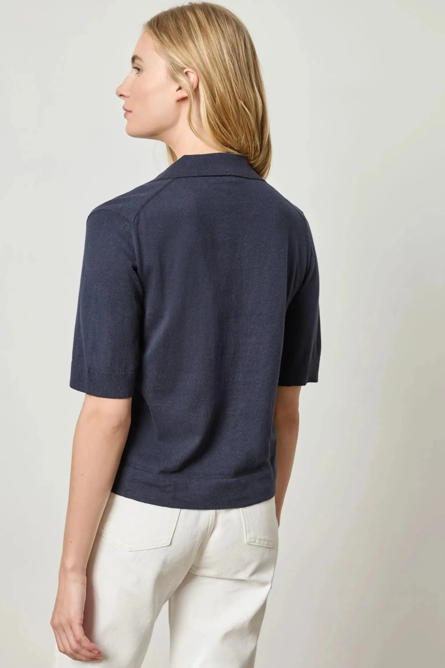 Elbow Sleeve Polo Sweater Navy