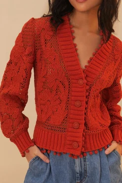 Floral Knit Cardigan Orange