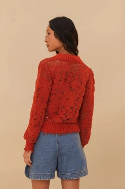 Floral Knit Cardigan Orange