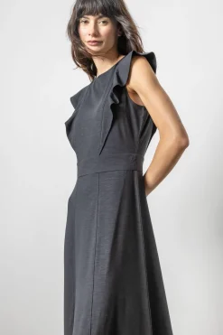 Flounce Trim Maxi Dress Black