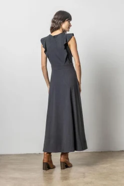 Flounce Trim Maxi Dress Black