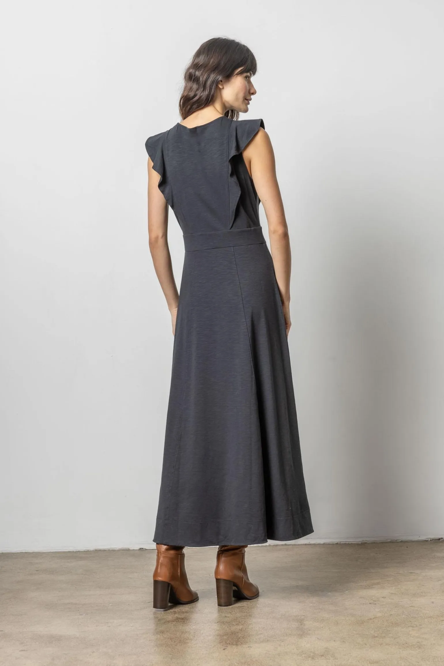 Flounce Trim Maxi Dress Black