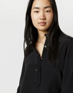 Frill Blouse Black Silk Crepe de Chine