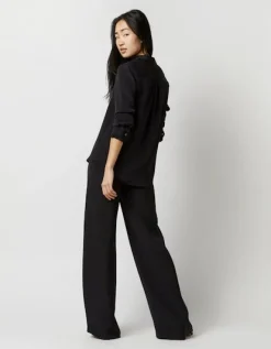 Frill Blouse Black Silk Crepe de Chine