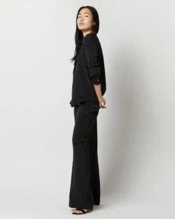 Frill Blouse Black Silk Crepe de Chine