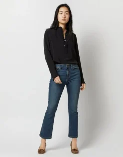 Frill Blouse Black Silk Crepe de Chine