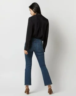 Frill Blouse Black Silk Crepe de Chine
