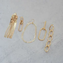 Gold Plated Thin Multi Oval Drop Earring