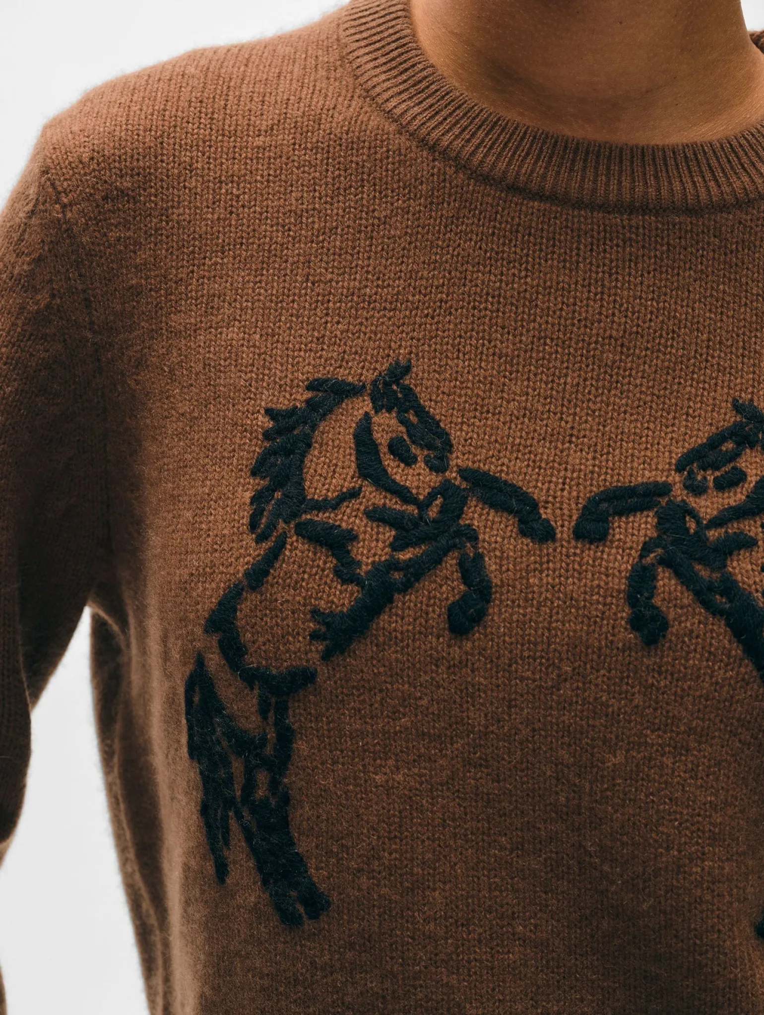 Horse Embroidered Crew Umber
