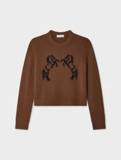 Horse Embroidered Crew Umber