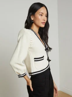 Kaito Cropped Cardigan Ivory/Black