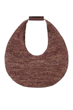 Large Raffia Moon Tote Bag Mahogany