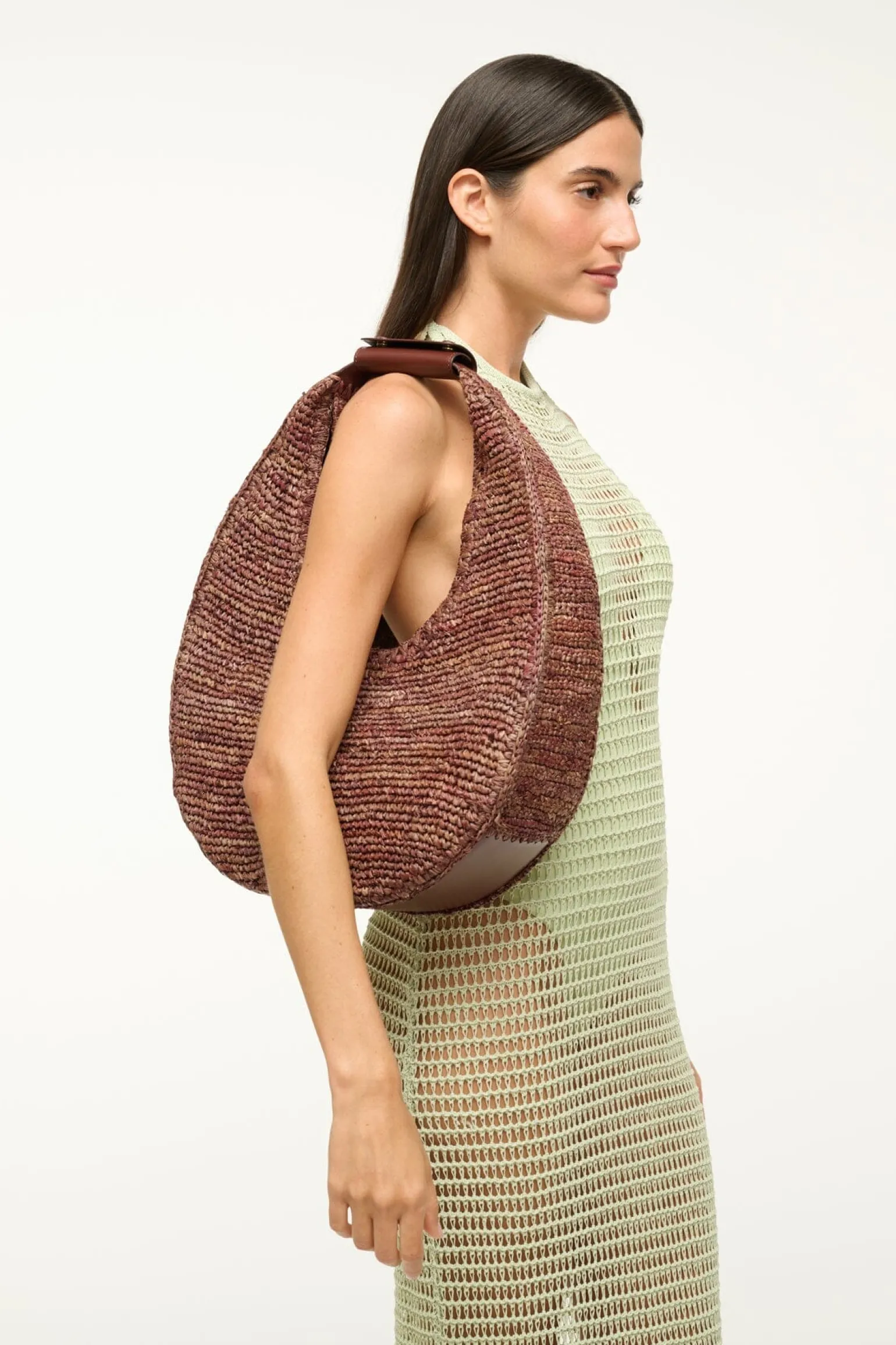 Large Raffia Moon Tote Bag Mahogany