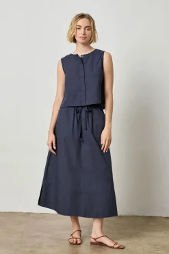 Long Poplin Skirt Navy