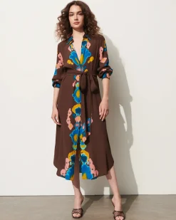 Loretta Dress Inkblot Irate Espresso Brown
