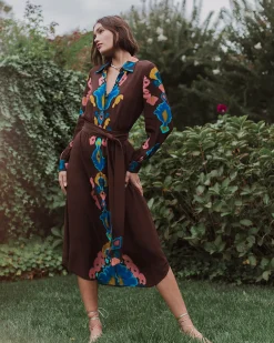 Loretta Dress Inkblot Irate Espresso Brown