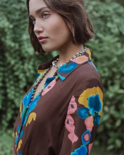 Loretta Dress Inkblot Irate Espresso Brown