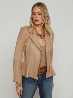 Lyric Peplum Biker Jacket Cappuccino