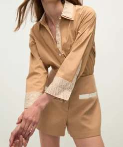 Maia Top Double Collar Khaki