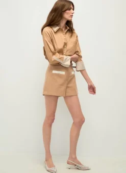 Maia Top Double Collar Khaki