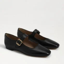 Michaela Mary Jane Flat Black Leather
