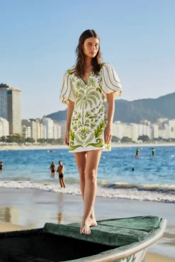 Milani Off-White V-Neck Short Sleeve Mini Dress