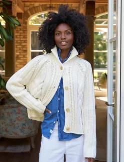 Mini Cotswolds Cropped Cable Knit Cardigan Ivory