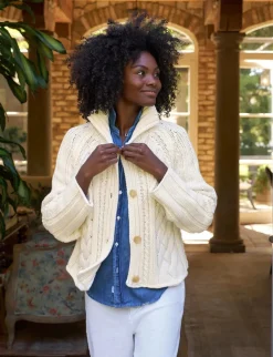 Mini Cotswolds Cropped Cable Knit Cardigan Ivory