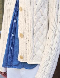 Mini Cotswolds Cropped Cable Knit Cardigan Ivory