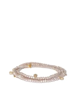 Mini Crystal Disc Beaded Stretch Bracelet Gold/Taupe
