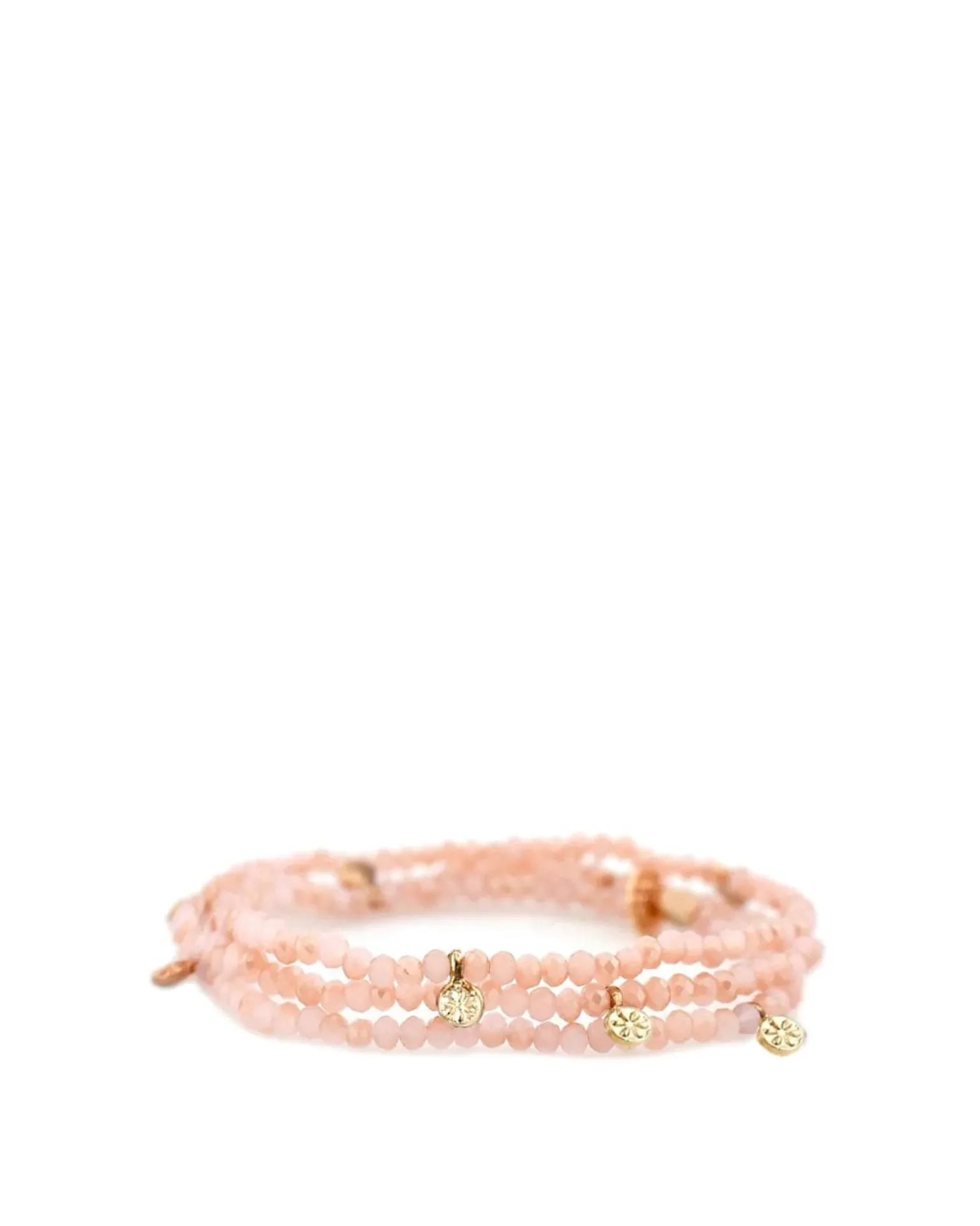 Mini Crystal Disc Beaded Stretch Bracelet Gold/Peach