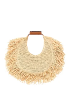 Moon Raffia Tote Bag Natural Fringe