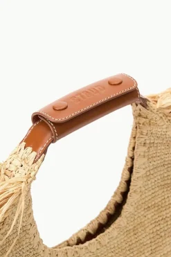 Moon Raffia Tote Bag Natural Fringe