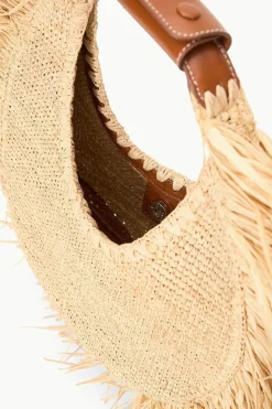 Moon Raffia Tote Bag Natural Fringe