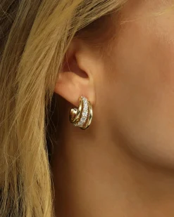 Oh She Fancy Smooth & Diamond Hoops Gold
