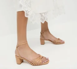 Olivia Leather Knot Mid Heel Sandal Dune