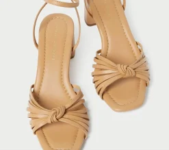 Olivia Leather Knot Mid Heel Sandal Dune