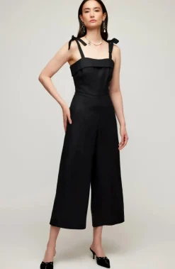 Paloma Tie Strap Linen Jumpsuit Black