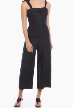 Paloma Tie Strap Linen Jumpsuit Black