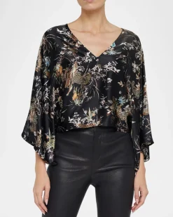 Parma Kimono Sleeve Blouse Black Multi Tapestry Jungle