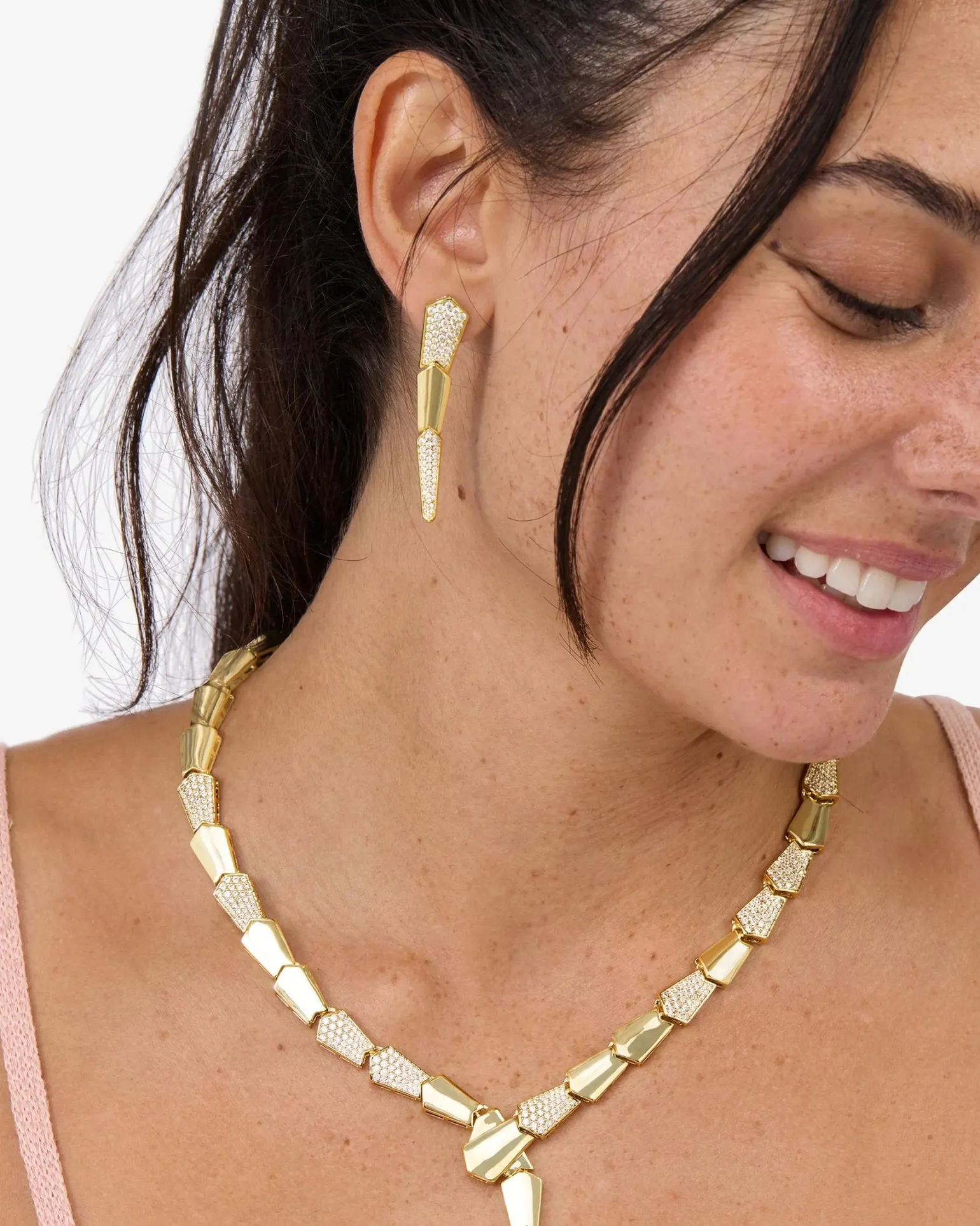 Pavé XL Serpent Drop Earrings Gold