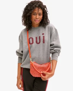 Petit Moyen Messenger Bright Poppy/Bordeaux Woven Checker