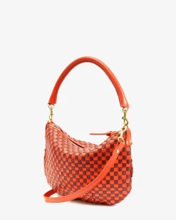 Petit Moyen Messenger Bright Poppy/Bordeaux Woven Checker