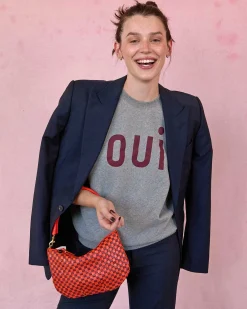 Petit Moyen Messenger Bright Poppy/Bordeaux Woven Checker