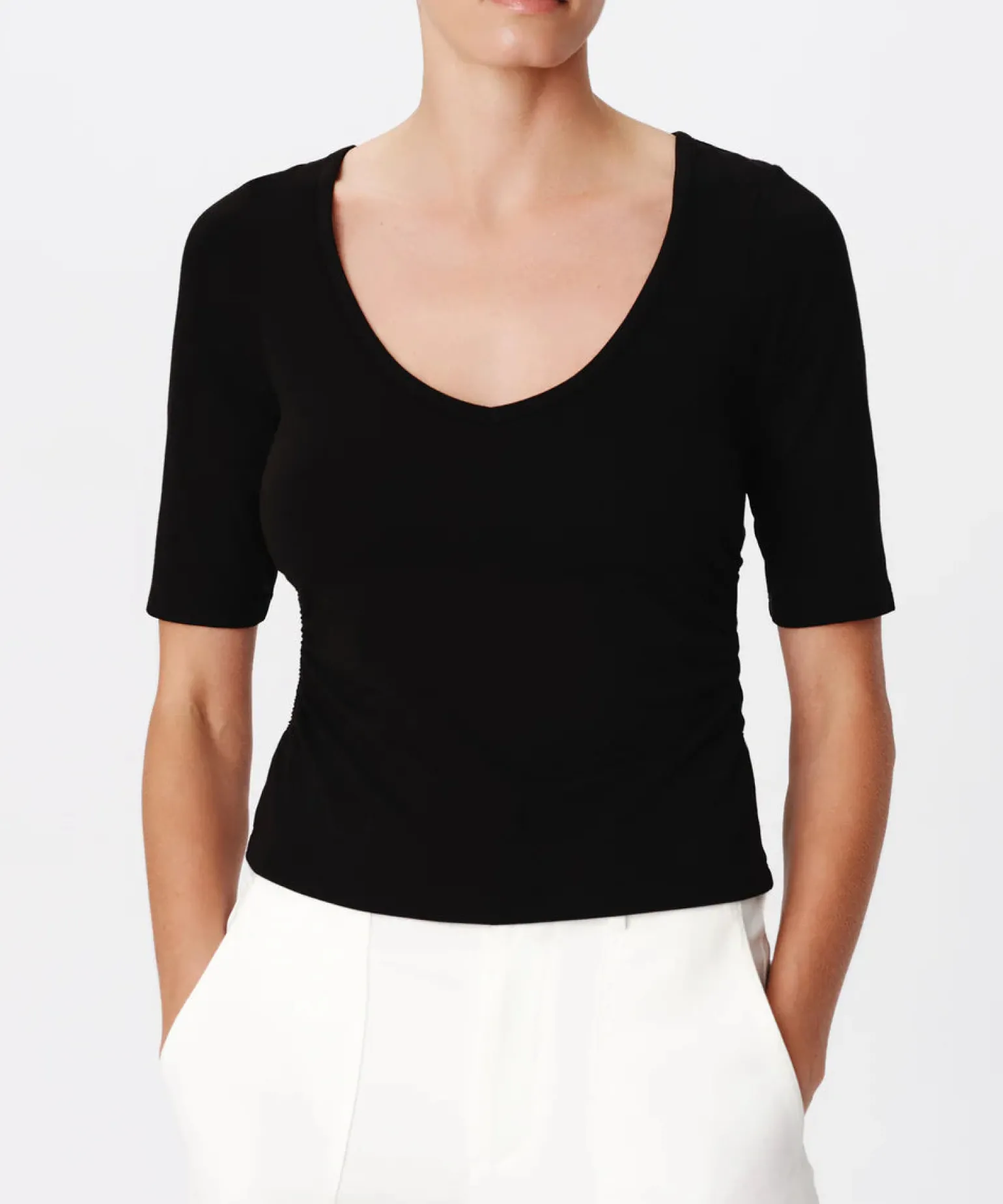 Pima Cotton Elbow Sleeve Tee Black