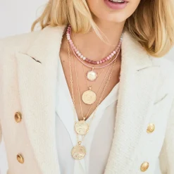 Pink Ombre Carved Stone Beaded Necklace