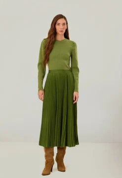 Pleated Maxi Skirt Green