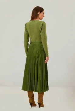 Pleated Maxi Skirt Green